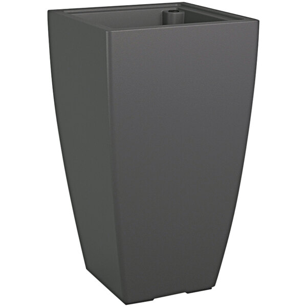 A graphite gray rectangular planter with a black base.