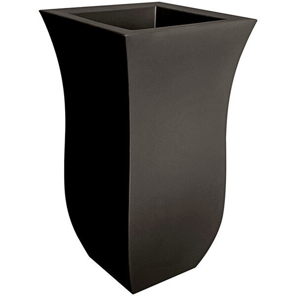 An espresso square planter on a table.