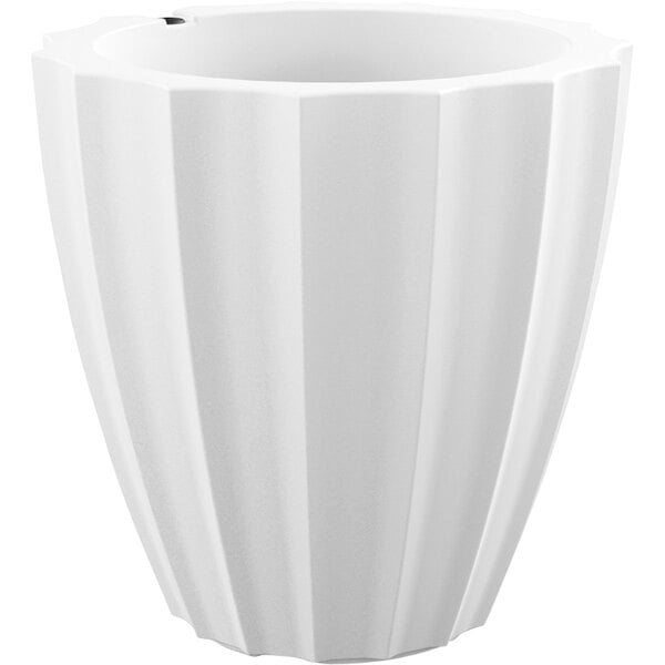 A white rectangular planter with a black rim.