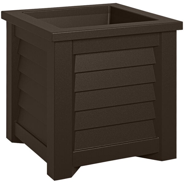 An espresso brown square planter box with a square top.