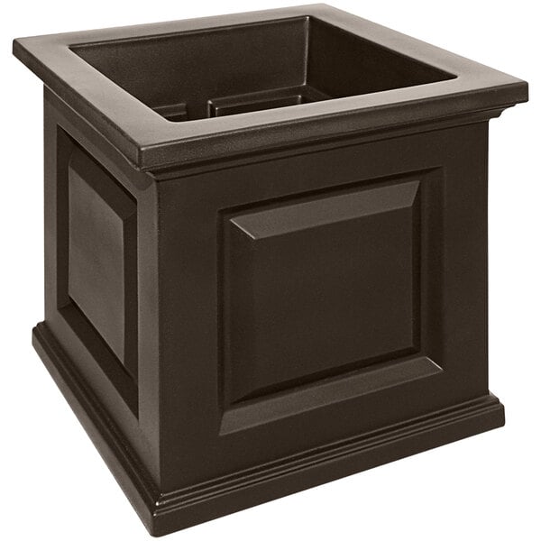 A black square Mayne Nantucket planter on a counter.