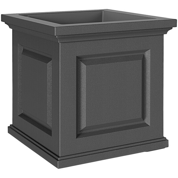 A graphite gray square planter with a square top.