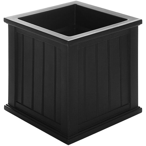 A black square Mayne Cape Cod planter on a table.