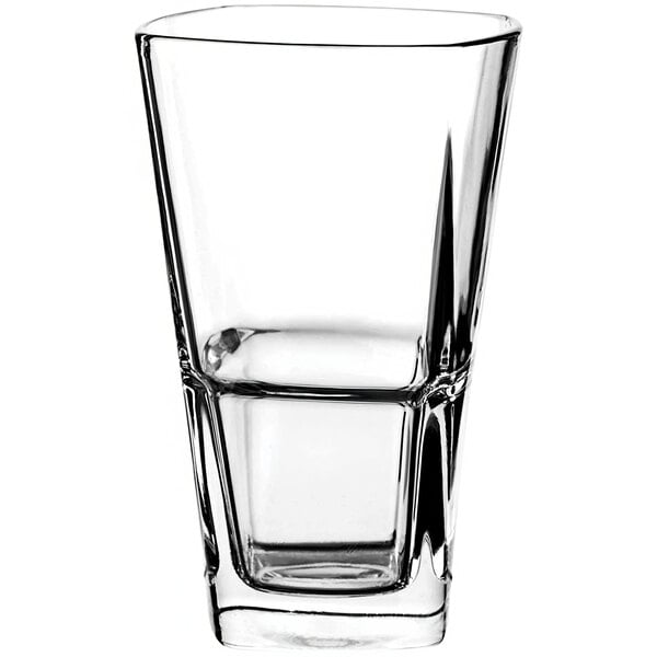 A clear Libbey stackable cooler glass with a curved edge.