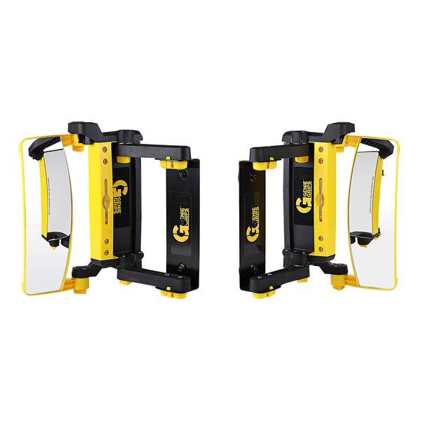 A yellow rectangular GenieGrips Slimview mirror with a black base.