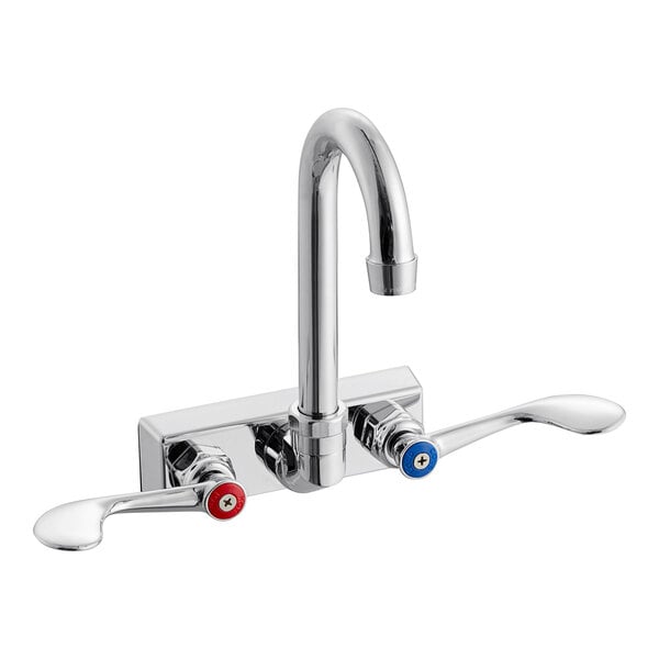 A chrome Regency wall mount faucet with two wrist blade handles.