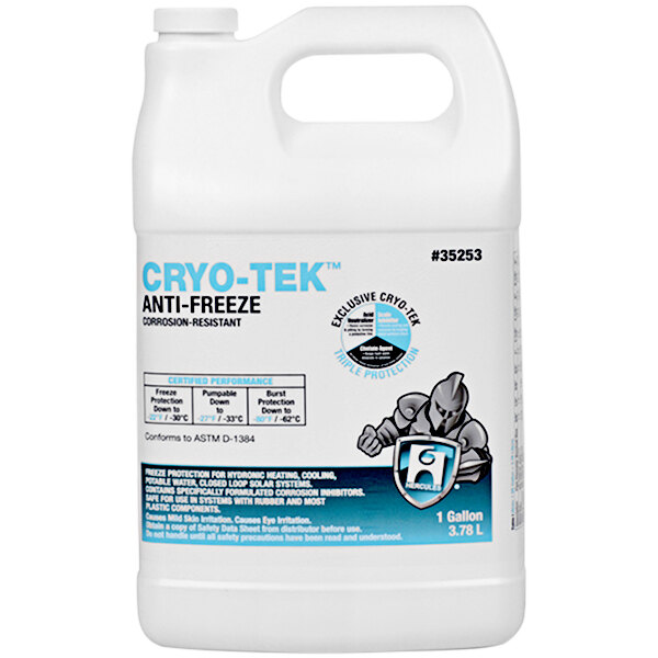 A white plastic container of Hercules Cryo-Tek anti-freeze with blue text.