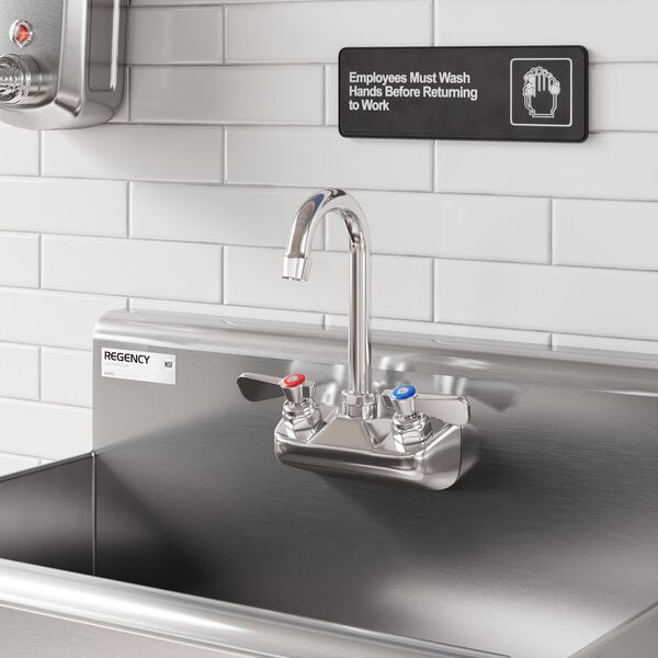 Regency Wall Mount Sink Faucet with 3 1/2" Swivel Gooseneck Spout and 4" Centers