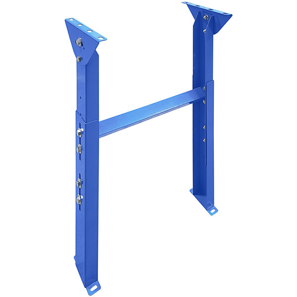 A blue metal Lavex conveyor support post with screws.