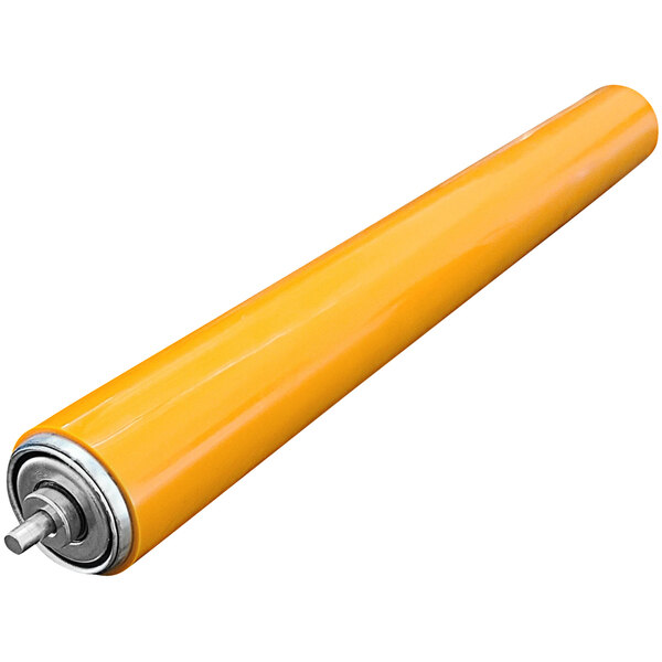 A yellow cylinder with silver rims.