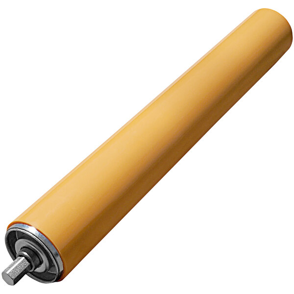 A yellow roller with a silver metal nut.