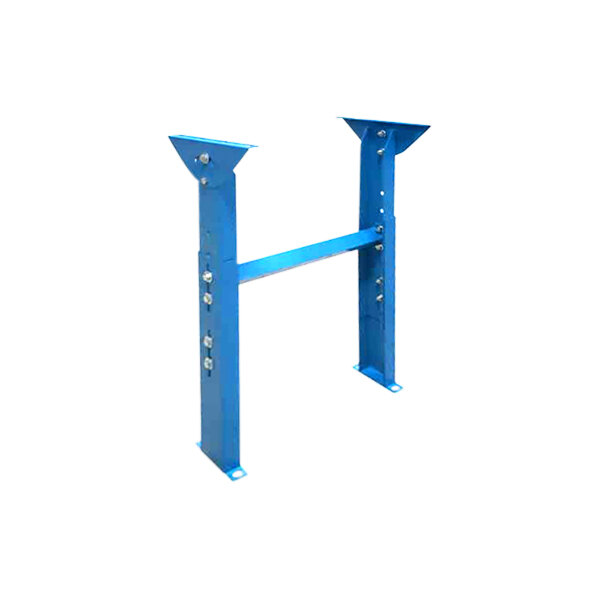 A blue metal Lavex conveyor support post with silver bolts.