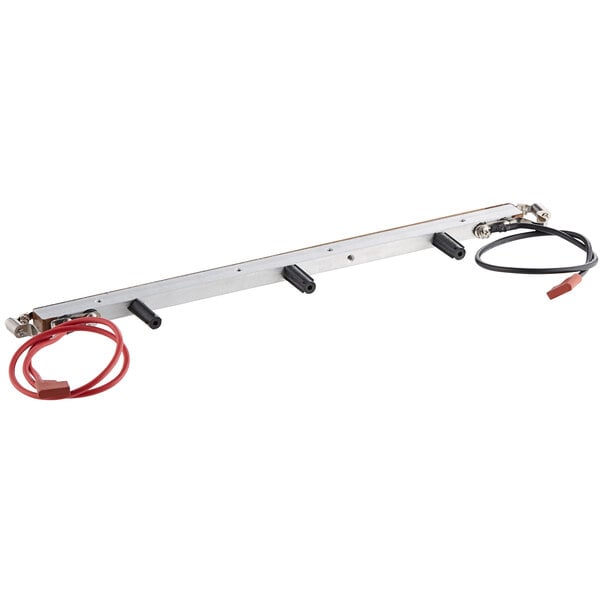 A long metal VacPak-It seal bar with wires and a black and grey handle.