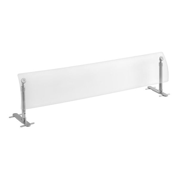 A white curved acrylic screen with a metal frame.