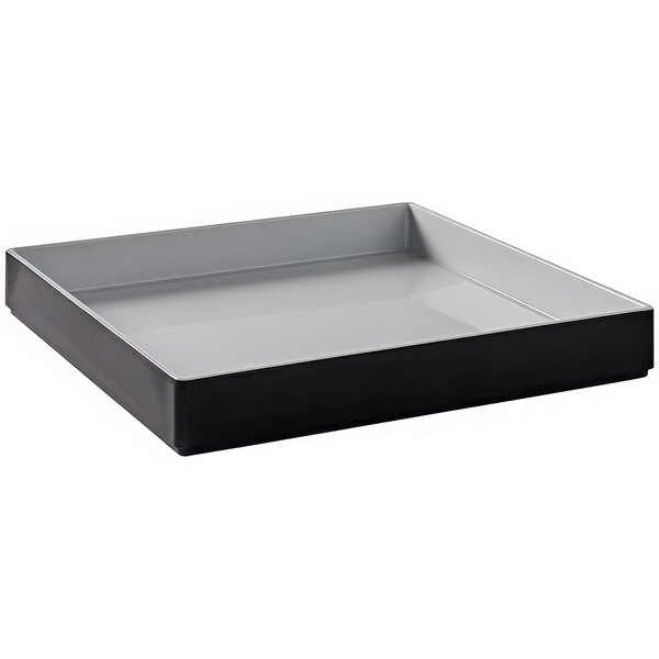 An American Metalcraft graphite melamine rectangular bowl/tray with a lid.