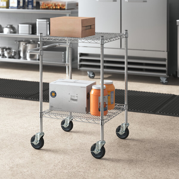 Regency 24" x 29 3/4" Two Shelf Chrome Utility Cart with U-Shaped Handle