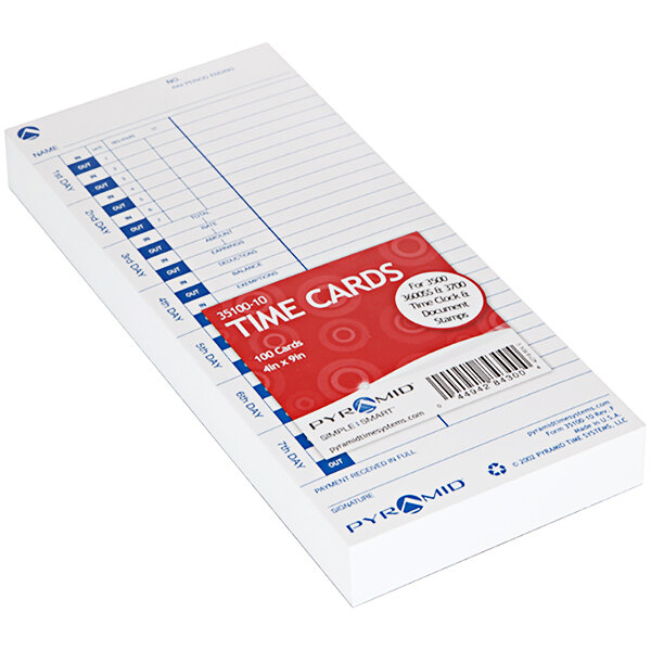 100 Time Cards For Pyramid 3500/3600ss/3700 Time Recorders - Employee Time Clock Cards