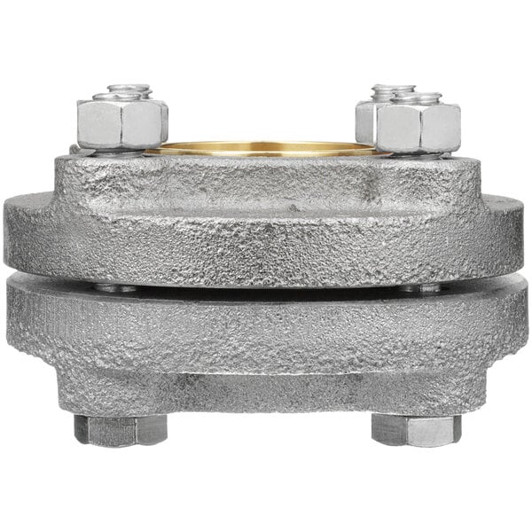 A Zurn iron and copper dielectric union pipe fitting with two nuts.