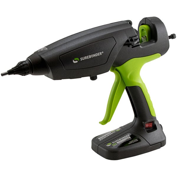 A black and green Surebonder Professional Glue Gun with a cord.