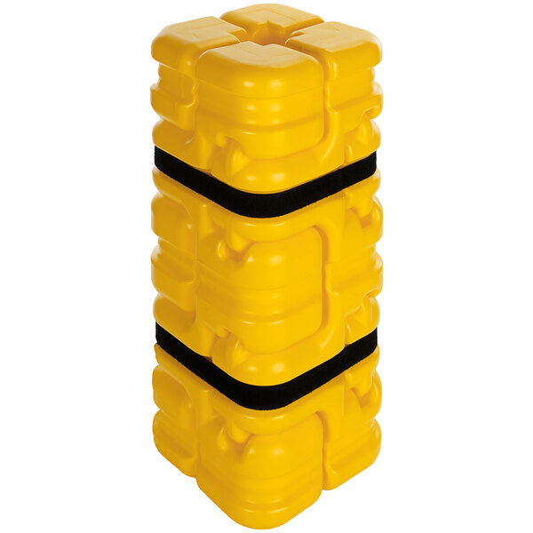 A yellow plastic cylinder with black bands.