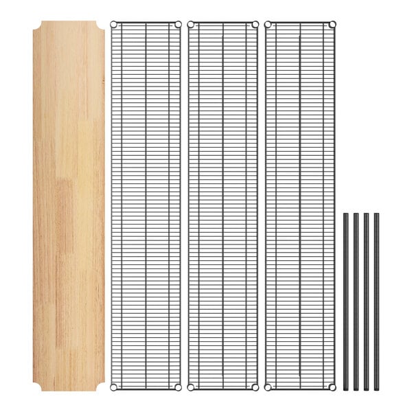 A wooden board with metal grids and black metal rods.