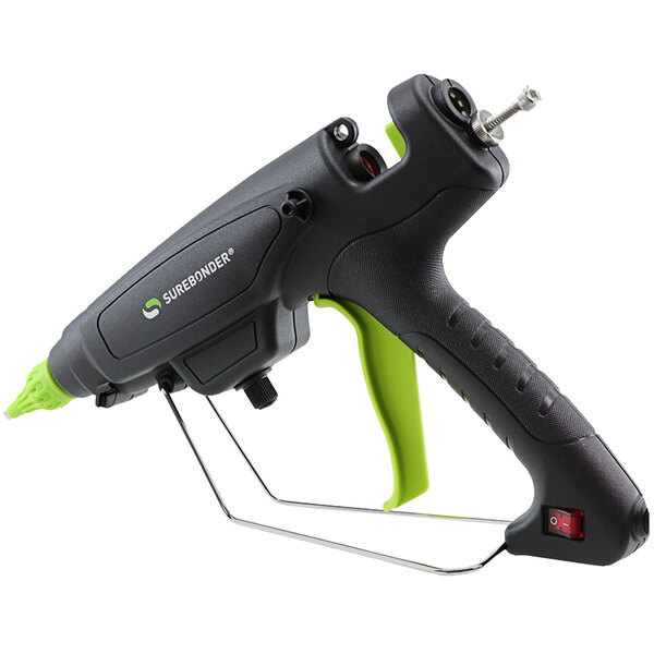 A green and black Surebonder Heavy-Duty Professional Glue Gun on a white background.