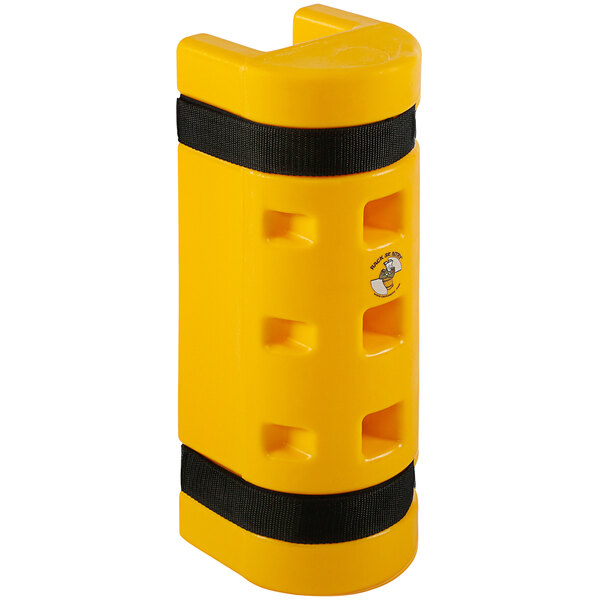 A yellow and black safety guard.