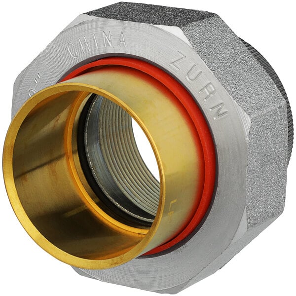 A close up of a Zurn iron pipe fitting with a metal nut.