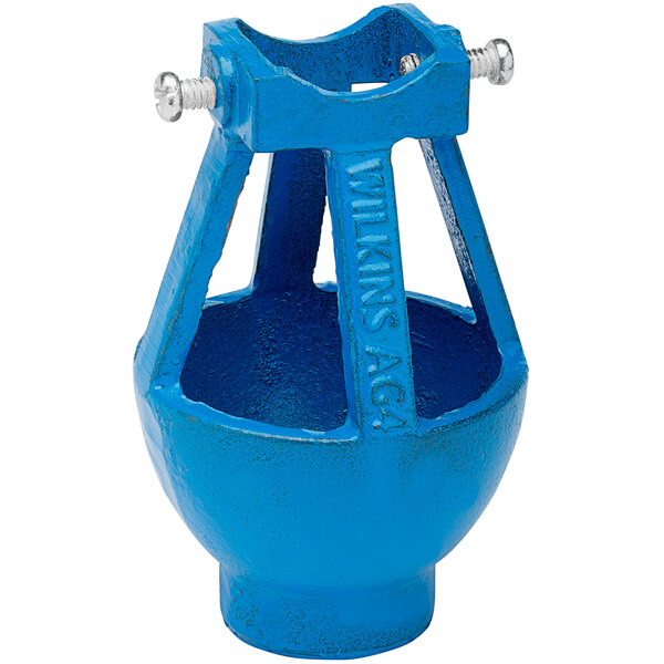 A blue Zurn metal air gap adapter with silver screws and a handle.