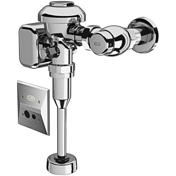 A Zurn chrome plated hardwired diaphragm flush valve for urinals.