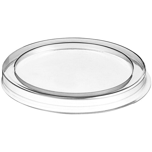 A clear plastic lid with a silver rim.