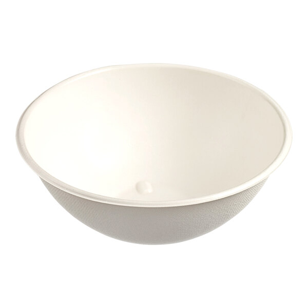 A Solia white sugarcane bowl with a lid.
