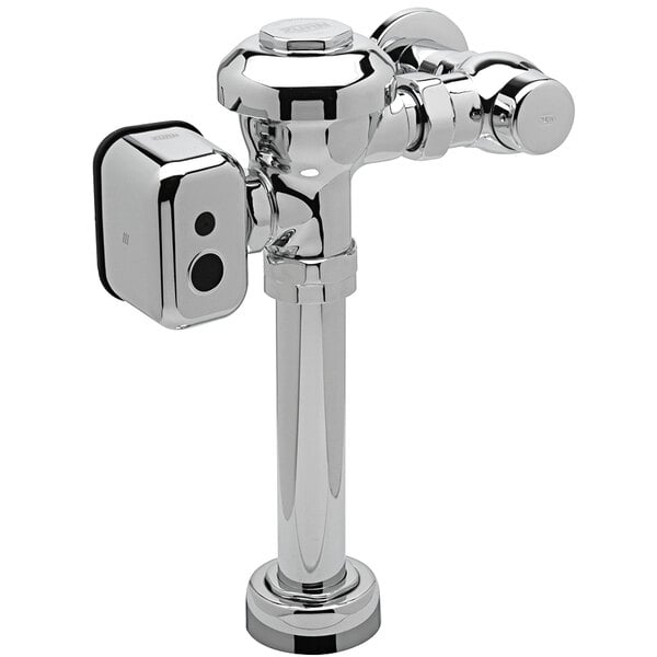 A close-up of a chrome-colored Zurn ZEMS6000AV-WS1-IS-W1 flush valve.