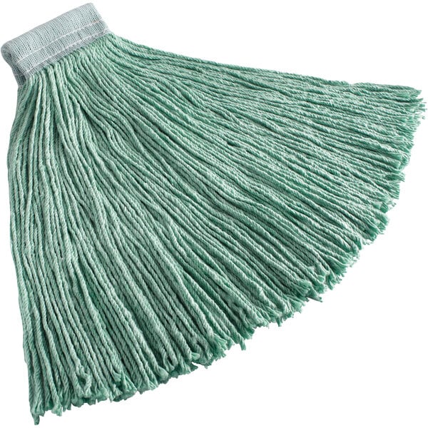 A green Rubbermaid Synthetic Blend Cut End Wet Mop Head.