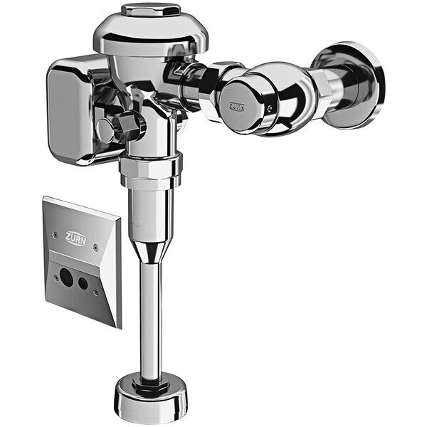 A Zurn chrome plated hardwired diaphragm flush valve for urinals.