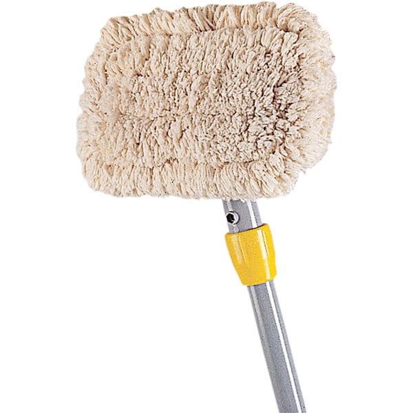 A Rubbermaid wall washer mop with a yellow handle.