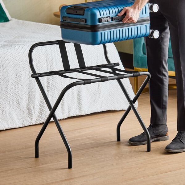 Lancaster Table & Seating Black Folding Luggage Rack with Guard