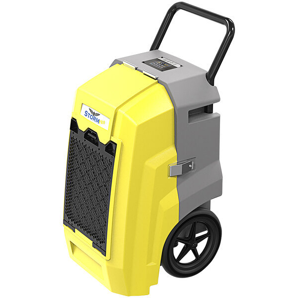 An AlorAir yellow and grey commercial dehumidifier.