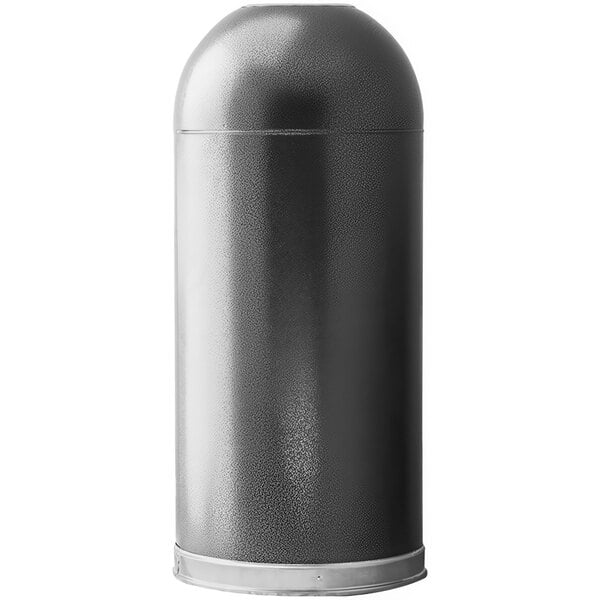 A silver vein steel round decorative trash can with a dome lid on top.