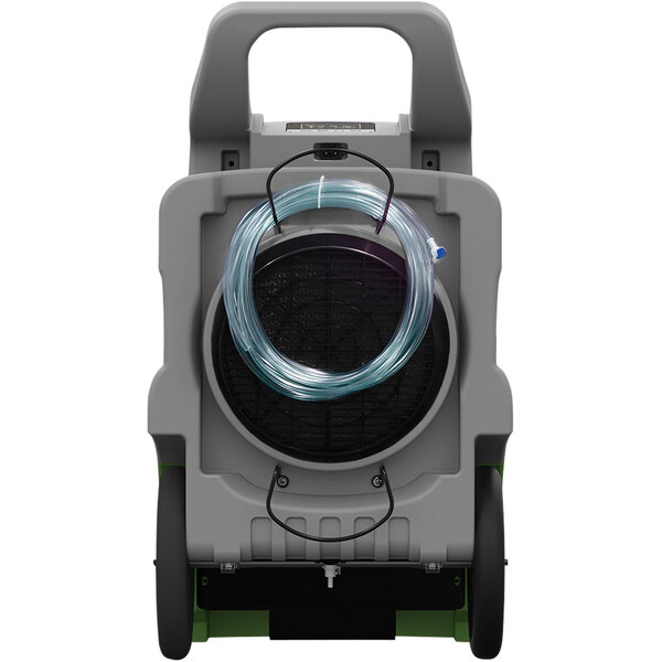 An AlorAir commercial dehumidifier with a hose on the back.