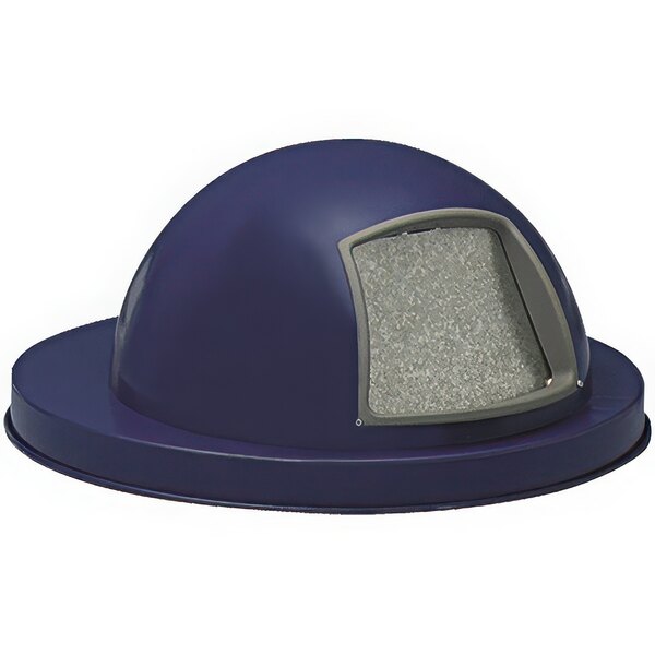 A blue steel dome lid with a grey screen for Witt Industries trash receptacles.