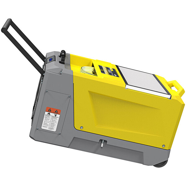 A yellow and grey AlorAir Storm SLGR 1600X commercial grade dehumidifier.