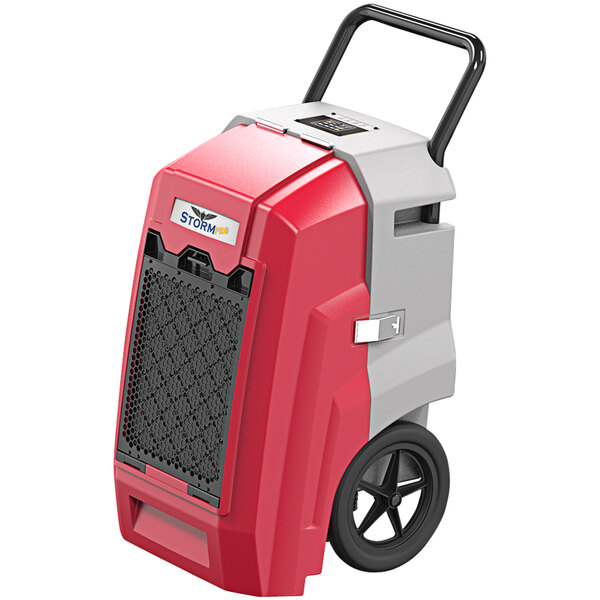 A red and grey AlorAir Storm Pro 85 commercial dehumidifier.