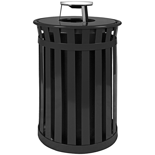 A black metal Witt Industries Oakley waste receptacle with ash top lid.