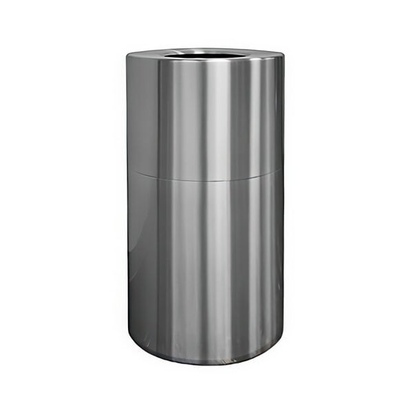 A silver cylinder with a clear satin finish and a black lid.