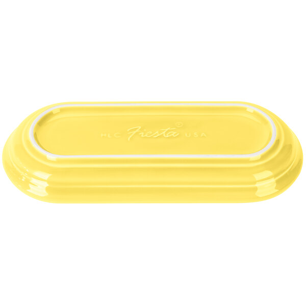 A yellow rectangular Fiesta bread tray with a white border.