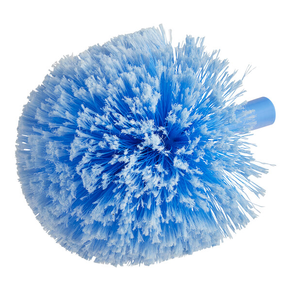 A blue round Lavex duster brush with white bristles.