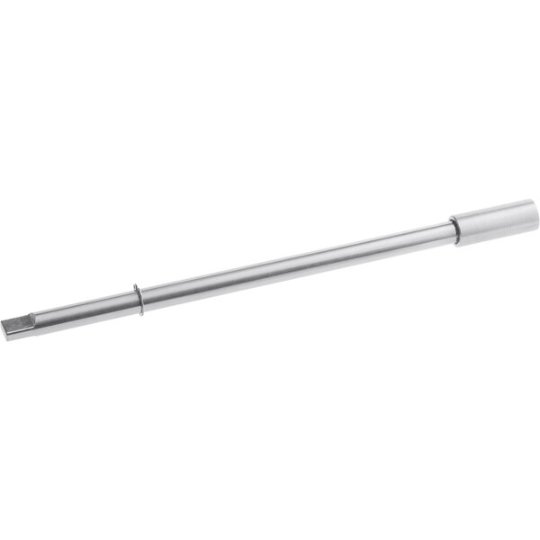 A close-up of a metal rod with a square end.