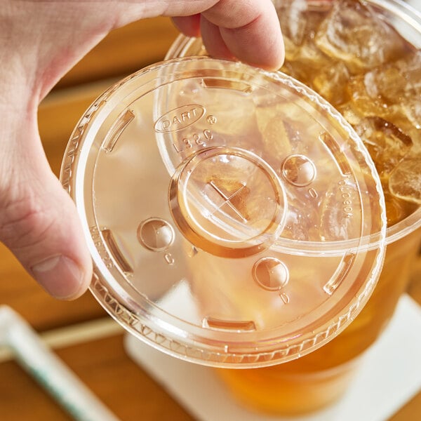 Dart L32CR 32 oz. Clear Flat Plastic Lid with Straw Slot - 1,000/Case