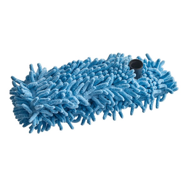 A blue microfiber duster with a handle.